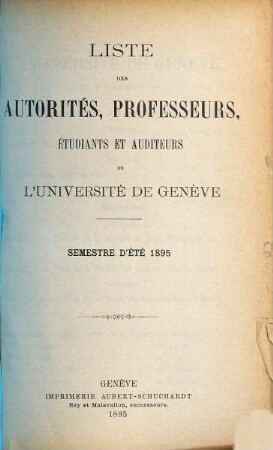 Liste des autorités, professeurs, assistants et étudiants. 1895 (SS)