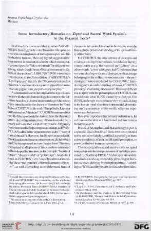 Some Introductory Remarks on Topoi and Sacred Word-Symbols in the Pyramid Texts