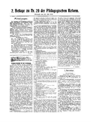 Mitteilungen : 2. Beilage zu Nr. 29 der Pädagogischen Reform