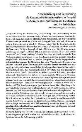 Abschwächung und Verstärkung als Kommunikationsstrategien am Beispiel des Sprechaktes: Auffordern im Deutschen und im Polnischen