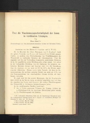 Über die Wanderungsgeschwindigkeit der Ionen in verdünnten Lösungen