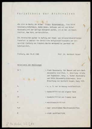 Verzeichnis der Archivalien