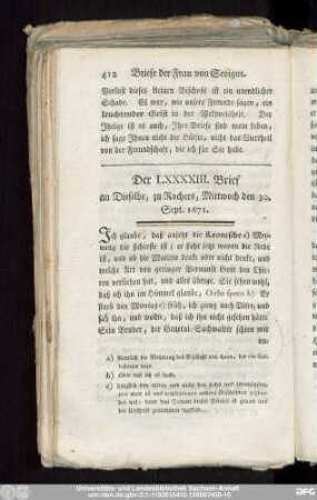 Der LXXXXIII. Brief an Dieselbe, zu Rochers, Mittwoch den 30. Sept. 1671.