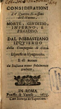 Considerationi de quattro Novissimi dell'huomo