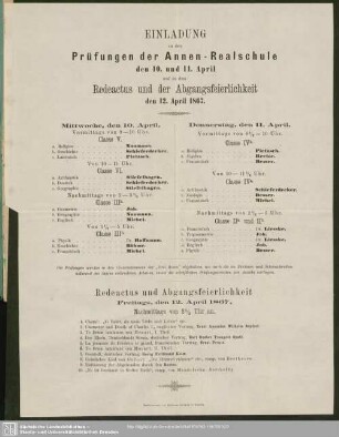 Einladung zu den Prüfungen der Annen-Realschule