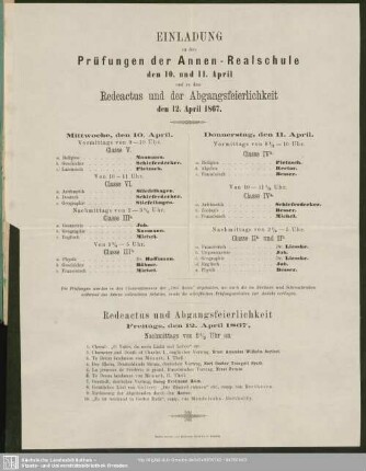 Einladung zu den Prüfungen der Annen-Realschule