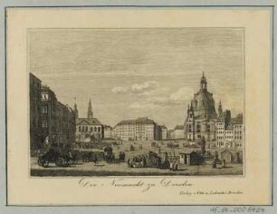 Ansicht vom Neumarkt in Dresden , Radierung. um 1840 : Der Neumarkt zu Dresden - Dresden : Otto u. Lehmann, [ca. 1840]. - 1 Kunstblatt : Radierung ; 10,1 x 7,0 cm