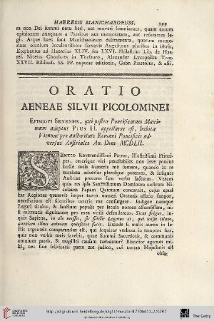 Oratio Aeneae Silvii Picolominei