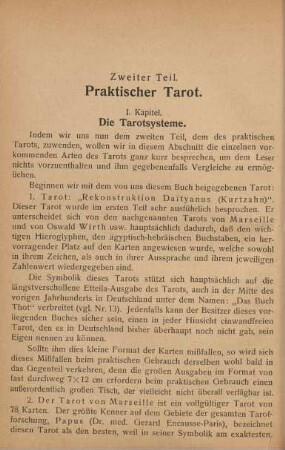 Zweiter Teil. Praktischer Tarot