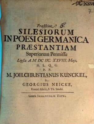 Silesiorum in poesi germanica praestantia