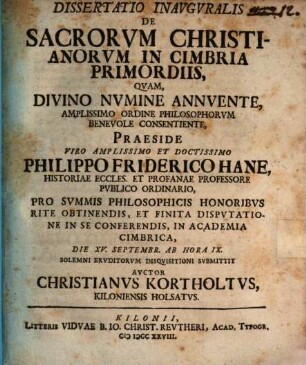 Diss. inaug. de sacrorum Christianorum in Cimbria primordiis