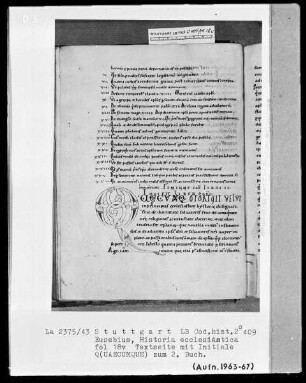 Eusebius, Historia ecclesiastica — Initiale Q(UAECUMQUE), Folio 18verso