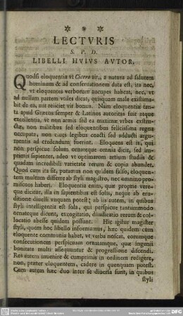 Lecturis S. P. D. Libelli Huius Autor