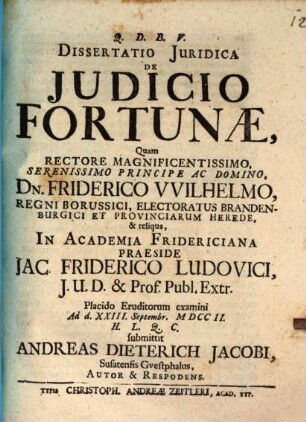 Diss. iur. de iudicio fortunae