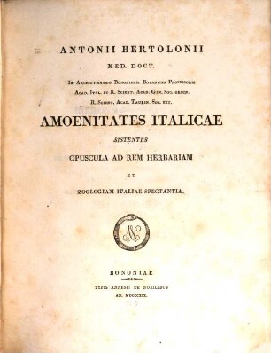 Amoenitates italicae sistentes opuscula ad rem. herbariam et zoologiam spectantia
