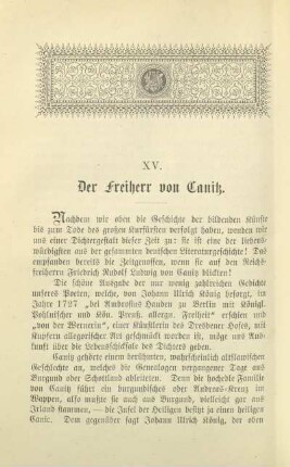 XV. Der Freiherr von Canitz