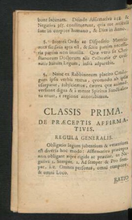 Classis Prima. De Praeceptis Affirmativis. Domus Prima. De Cultu Divino.