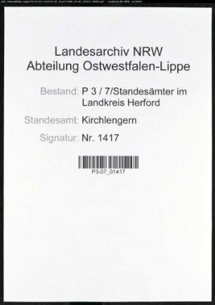 Sterberegister Standesamt Kirchlengern