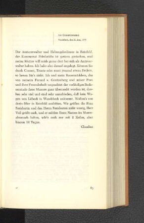 An Gerstenberg Wandsbeck, den 21. August 1775