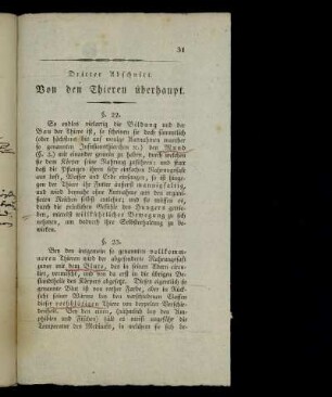Dritter Abschnitt. Von den Thieren überhaupt.