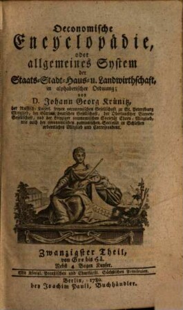 Oeconomische Encyclopädie, oder allgemeines System der Staats- Stadt- Haus- u. Landwirthschaft : in alphabetischer Ordnung, 20. Von Gre bis Hä : Nebst 4 Bogen Kupfer