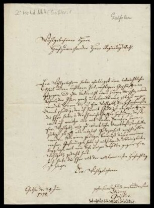 Brief von Johann Gottfried Geißler an Unbekannt