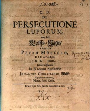 De persecutione luporum, von der Wolffs-Jagt