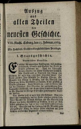VIII. Nachl. Coburg, den 23. Februar, 1763.