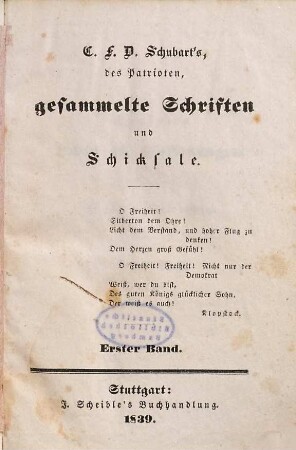C. F. D. Schubart's gesammelte Schriften und Schicksale, 1. Schicksale, Bd. 1