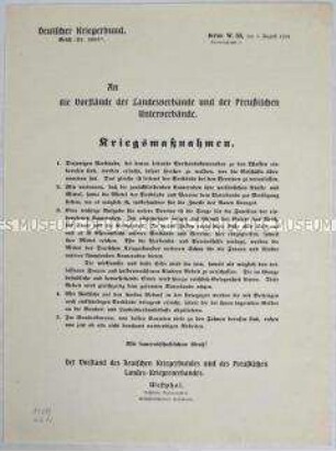 Rundschreiben des Deutschen Kriegerbundes an die Landesverbände mit der Aufforderung der Meldung der zum Kriegsdienst einberufenen Funktionsträger