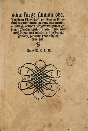Eine kurtze summa ... der Platonischen Lere