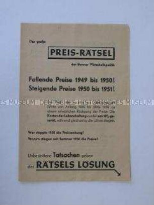 Propagandaschrift der CDU zur Entwicklung der Preise und des Verbrauchs in der Bundesrepublik von 1949 bis 1951