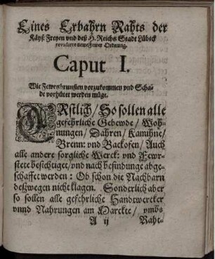 Caput I. Wie Fewrsbrunsten vorzukommen und Schade vorhütet werden müge
