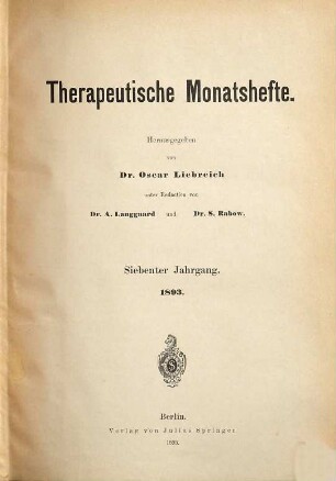Therapeutische Monatshefte. 7. 1893