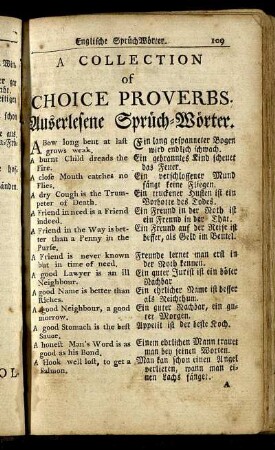 A collection of choice proverbs. / Auserlesene Sprüch-Wörter.