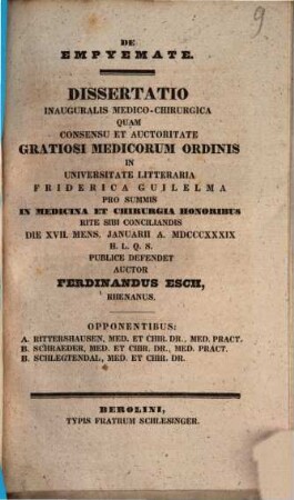 De empyemate : Diss. inaug. med. chir.