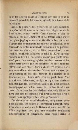Le culte de la raison et le culte es l'être suprême : 1793 - 1794. Essai historique