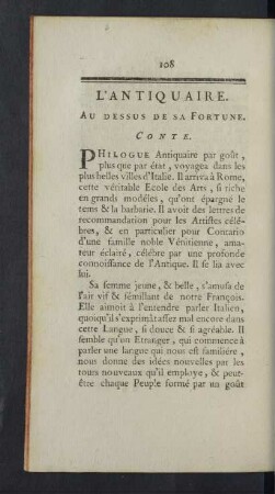 L'Antiquaire. Au Dessus de sa Fortune. Conte.