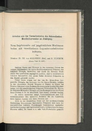 Arbeiten aus der Versuchsstation des Schwedischen Moorkulturvereins zu Jönköping.