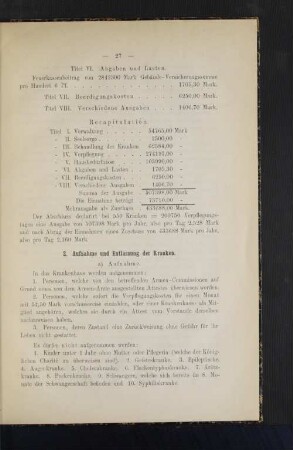 2. Aufnahme und Entlassung der Kranken.