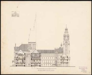 Stadthaus Schinkelwettbewerb 1898: Schnitt durch die Höfe W-O 1:200