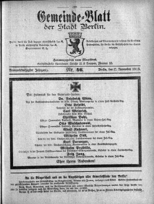 1918,46: Nr. 46, 17. November 1918