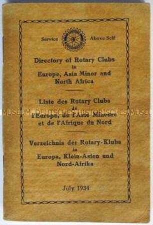 Verzeichnis der Rotary-Klubs in Europa, Klein-Asien und Nord-Afrika