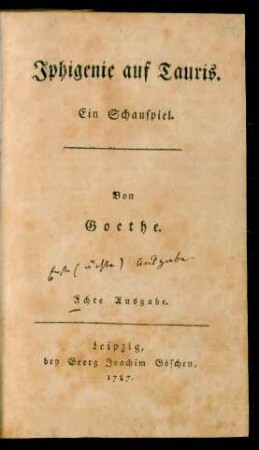 Iphigenie auf Tauris : Ein Schauspiel