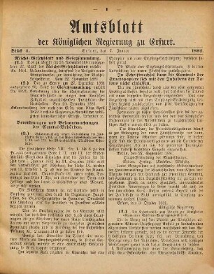 Amtsblatt der Preußischen Regierung zu Erfurt. 1882