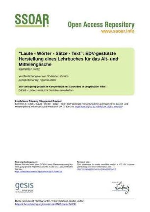 "Laute - Wörter - Sätze - Text": EDV-gestützte Herstellung eines Lehrbuches für das Alt- und Mittelenglische