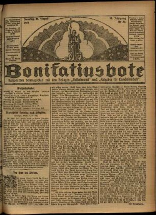 Erste Ausgabe vom Sonntag, den 21. August 1921.