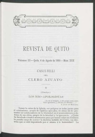 Núm. XXX - Quito, 6 de Agosto de 1898
