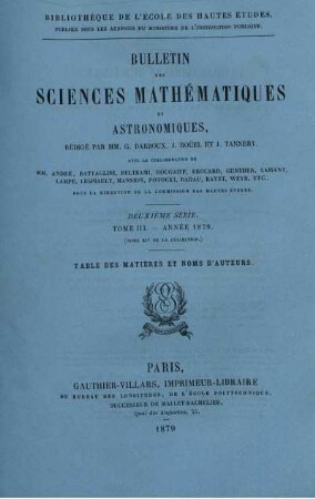 Tome III. - Année 1879