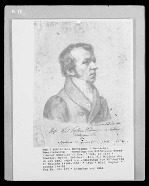 Deutsches Künstleralbum: Sammlung von Bildnissen Germanischer Künstler in Rom — fol. 37: Bildnis des Malers Carl Vogel von Vogelstein aus Wildenfels in Sachsen (1788-1868)